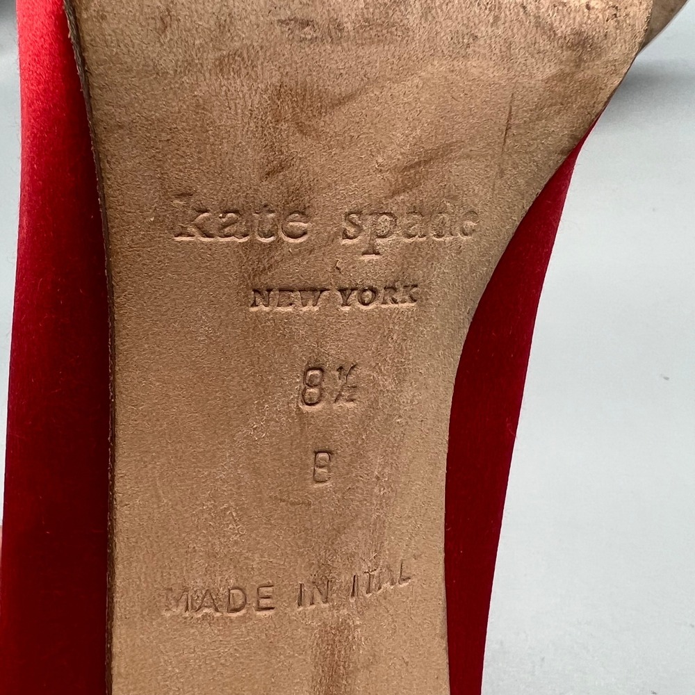 Kate Spade Shoes Womens 8.5 Red Satin Rosette Stiletto Heels Coquette Vtg Pumps - Picture 9 of 11